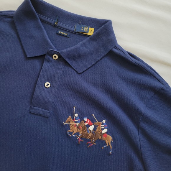 NEW Polo Ralph Lauren Classic Fit Triple-Pony Mesh Blue Collar Shirt Mens SizeXL - Picture 3 of 4
